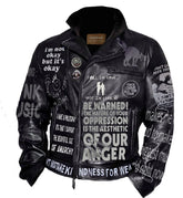 I Am Not Okay Printed Men's Fashion, Black Cowhide Leather Brando Jacket, Cripple Punk Outfit For Men, Customize Biker's Style Punk Rock,